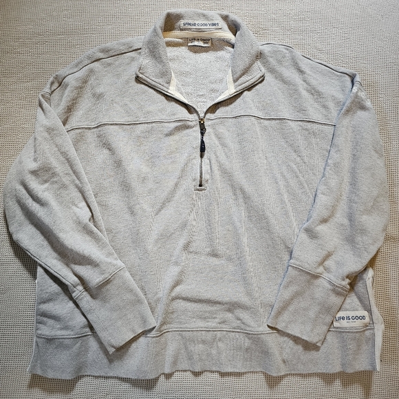 Life Is Good | Pullover Quarter Zip French Terru Sweatshirt Heather Gray XL - Picture 1 of 11